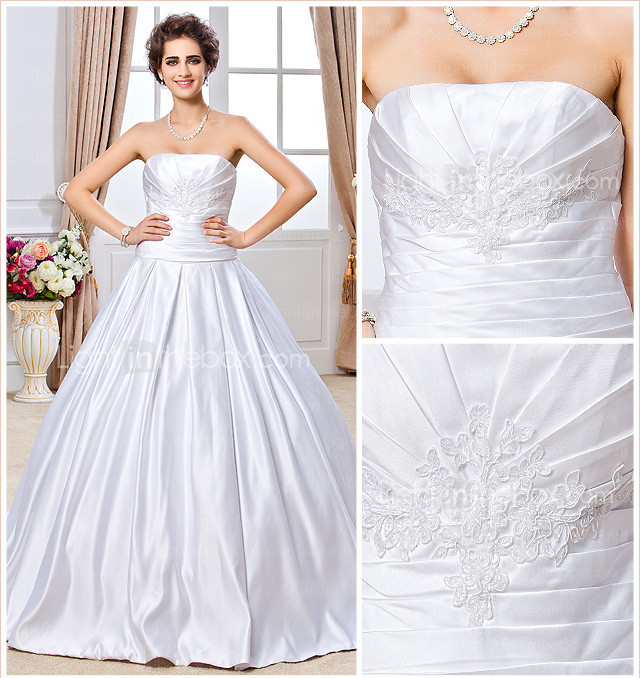 Ball Gown Strapless Chapel Train Satin Wedding Dress
