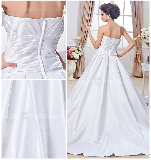 Ball Gown Strapless Chapel Train Satin Wedding Dress