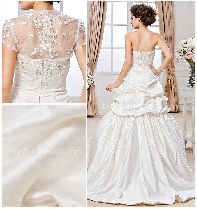 Ball Gown Strapless Court Train Satin Tulle Wedding Dress With Wrap
