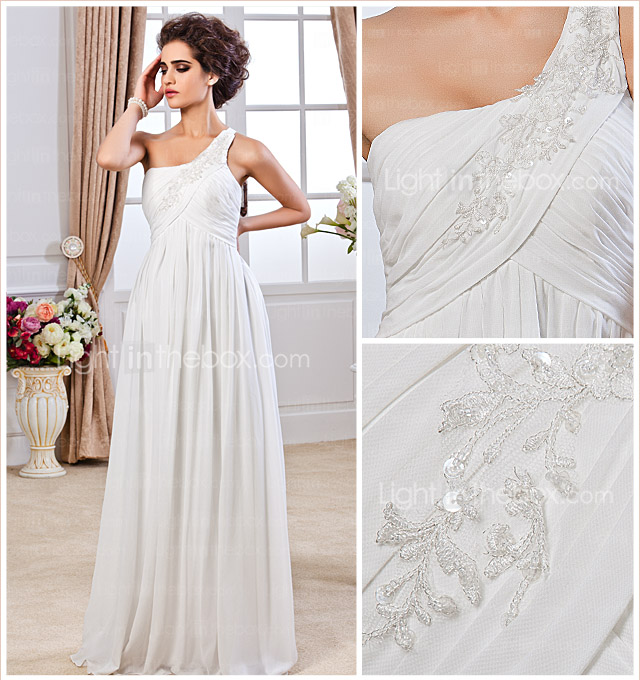 Sheath/ Column One Shoulder Floor-length Chiffon Wedding Dress