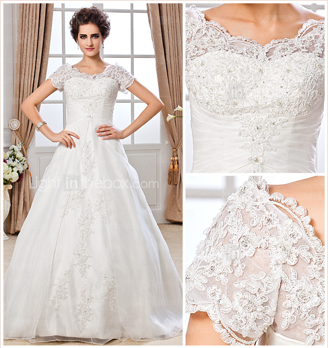 Ball Gown Off-the-shoulder Chapel Train Organza Wedding Dress