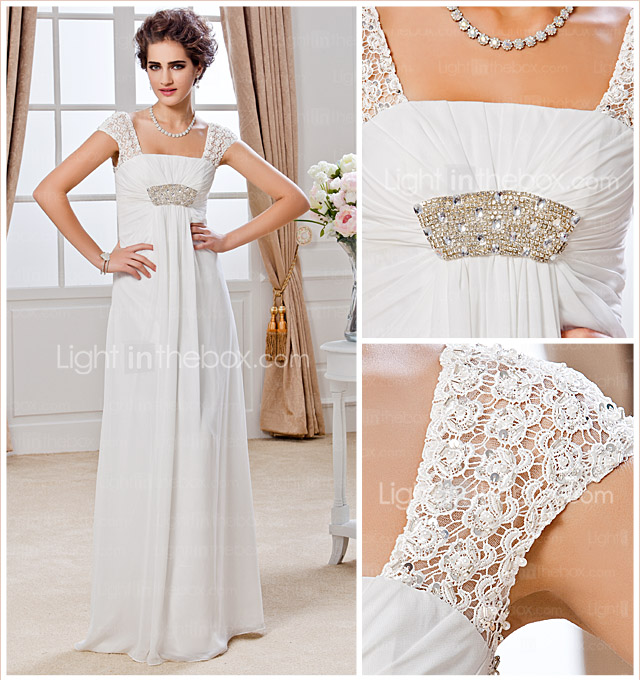Sheath/ Column Square Floor-length Chiffon Wedding Dress