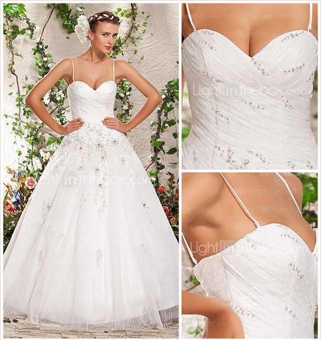 Ballkleid Spaghetti-Trägern Liebsten bodenlangen Tüll Hochzeitskleid