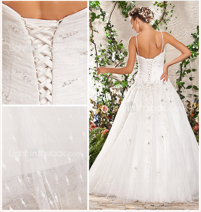 Ballkleid Spaghetti-Trägern Liebsten bodenlangen Tüll Hochzeitskleid