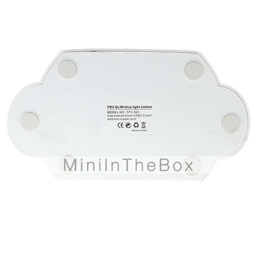 station d'accueil avec une lumière bleu pour PS3 Slim - blanc + bleu