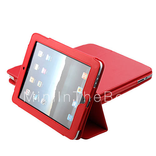 US$ 9.99   Protective PU Hard Leather Case + Stand for Apple iPad (Red 